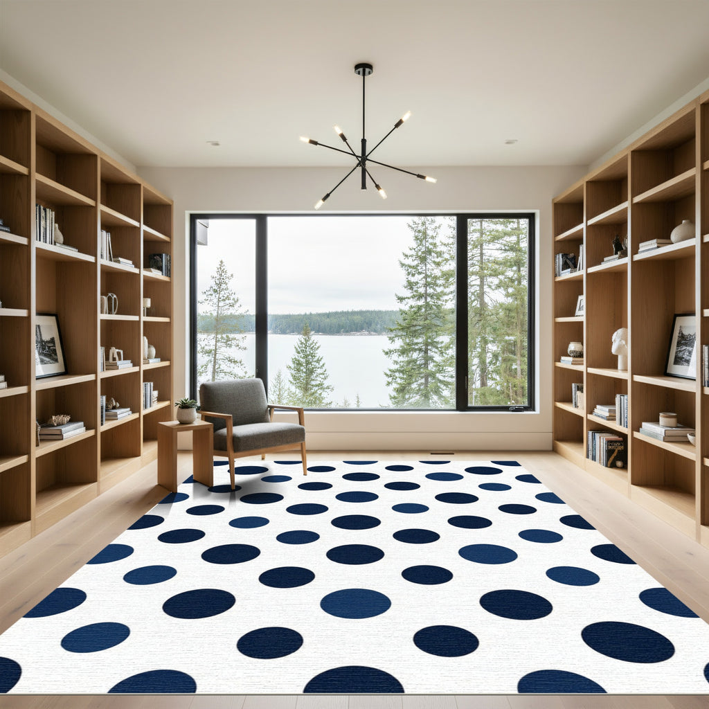 Classic Navy Blue Polka Dot Rug