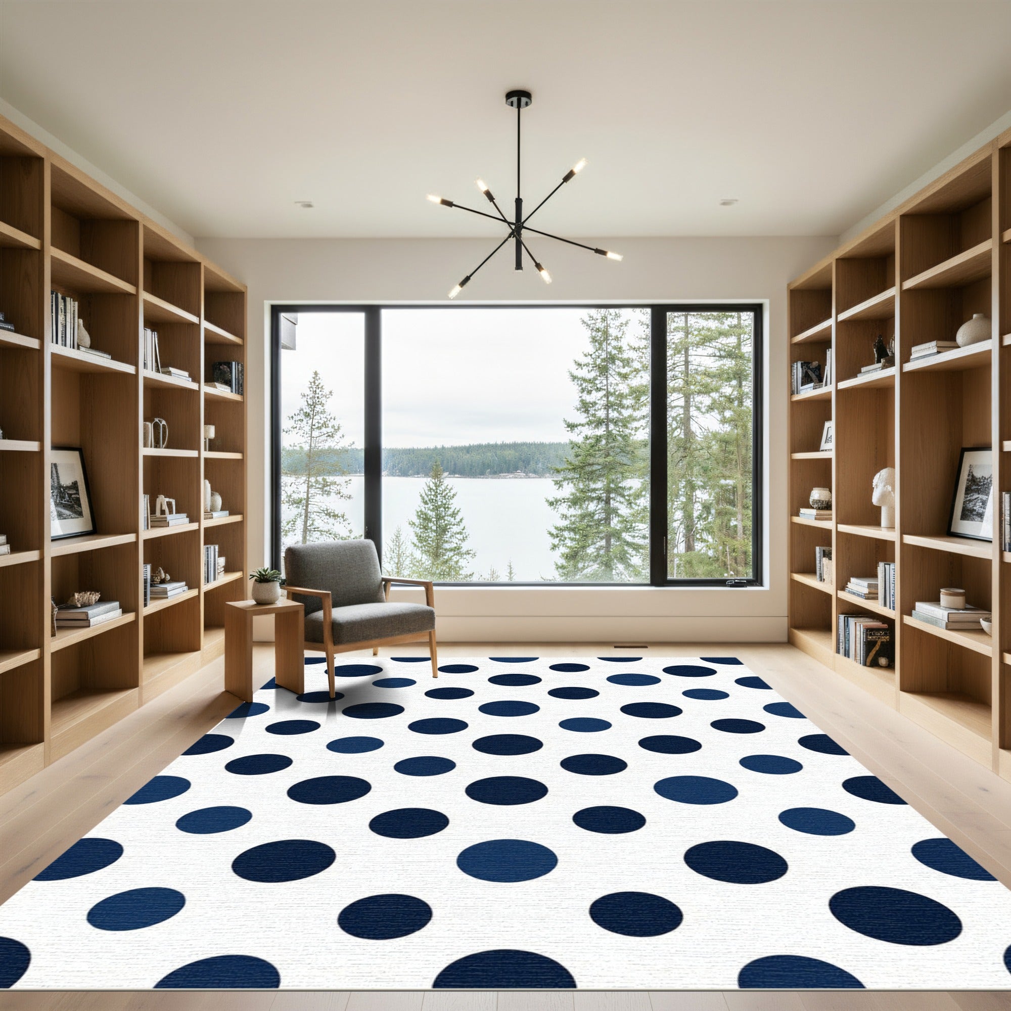 Classic Navy Blue Polka Dot Rug