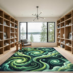 Vibrant Green Swirls Cosmic Galaxy Rug
