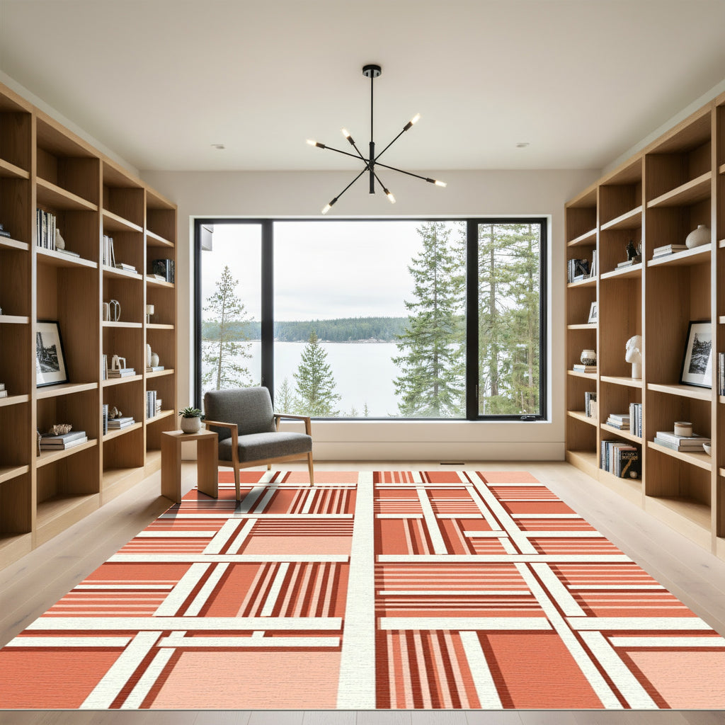Coral Geometric Intertwined Stripe Rug