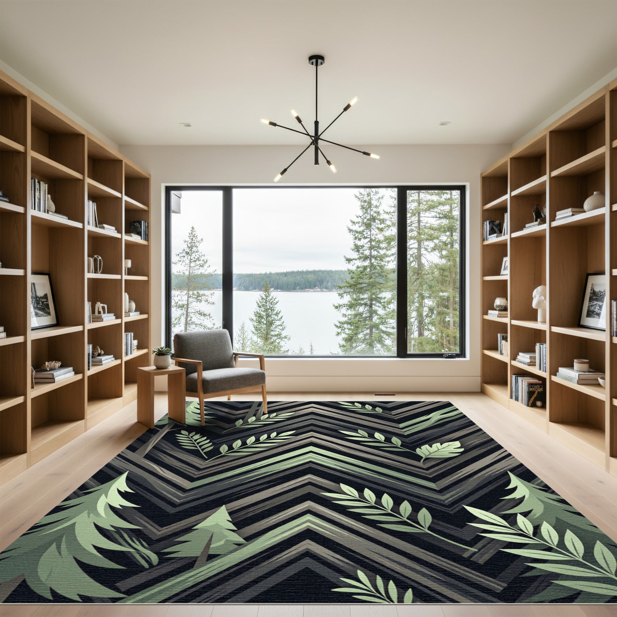 Modern Chevron Pine Forest Foliage Rug