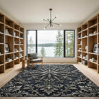 Ornate Silver Star Baroque Crest Rug