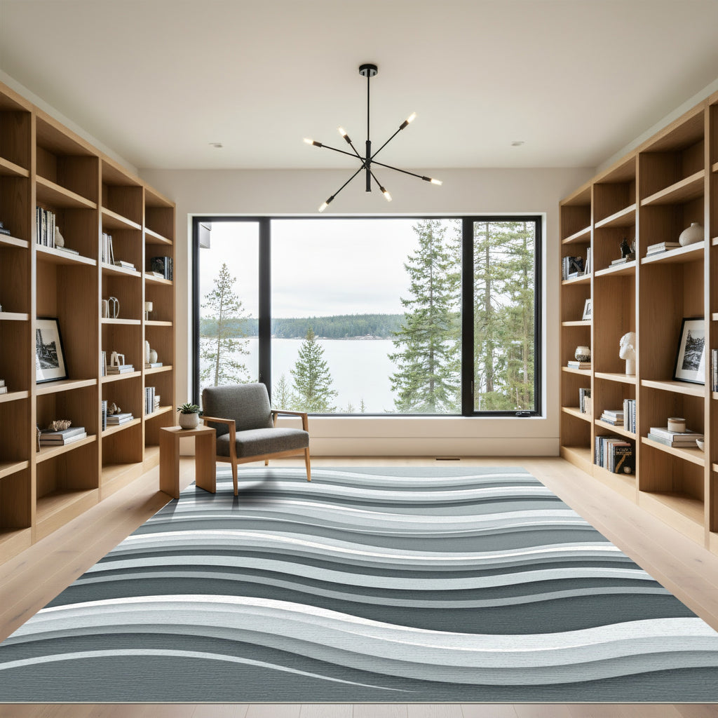 Modern Gray Wave layered Rug