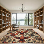 Vintage Crimson Avian Heart Star Tapestry Rug