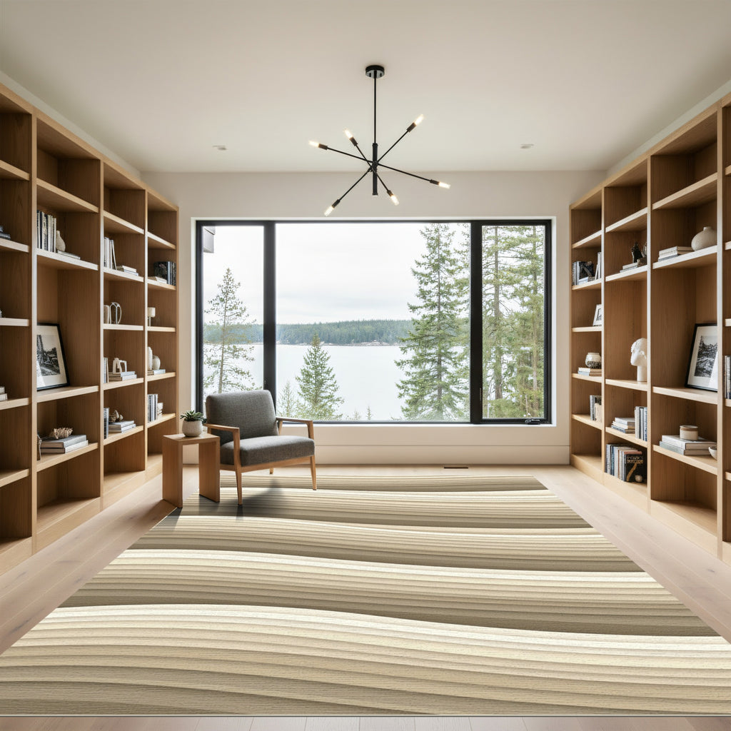 Neutral Sand Wavy Gradient Texture Rug