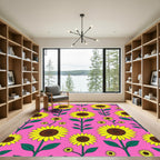 Bright Yellow Sunflower Garden Pink Rug