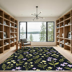Delicate Yellow Purple Flower Dark Rug
