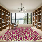 Elegant Crimson Gold Lattice Damask Rug