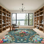 Ornate Baroque Blue Rose Bouquet Rug