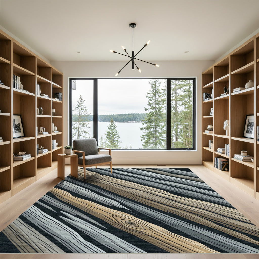 Earthy Driftwood Tonal Slanted Plank Rug