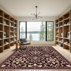 Deep Burgundy Floral Vine Medallion Rug