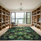 Art Deco Peacock Feather Emerald Teal Rug