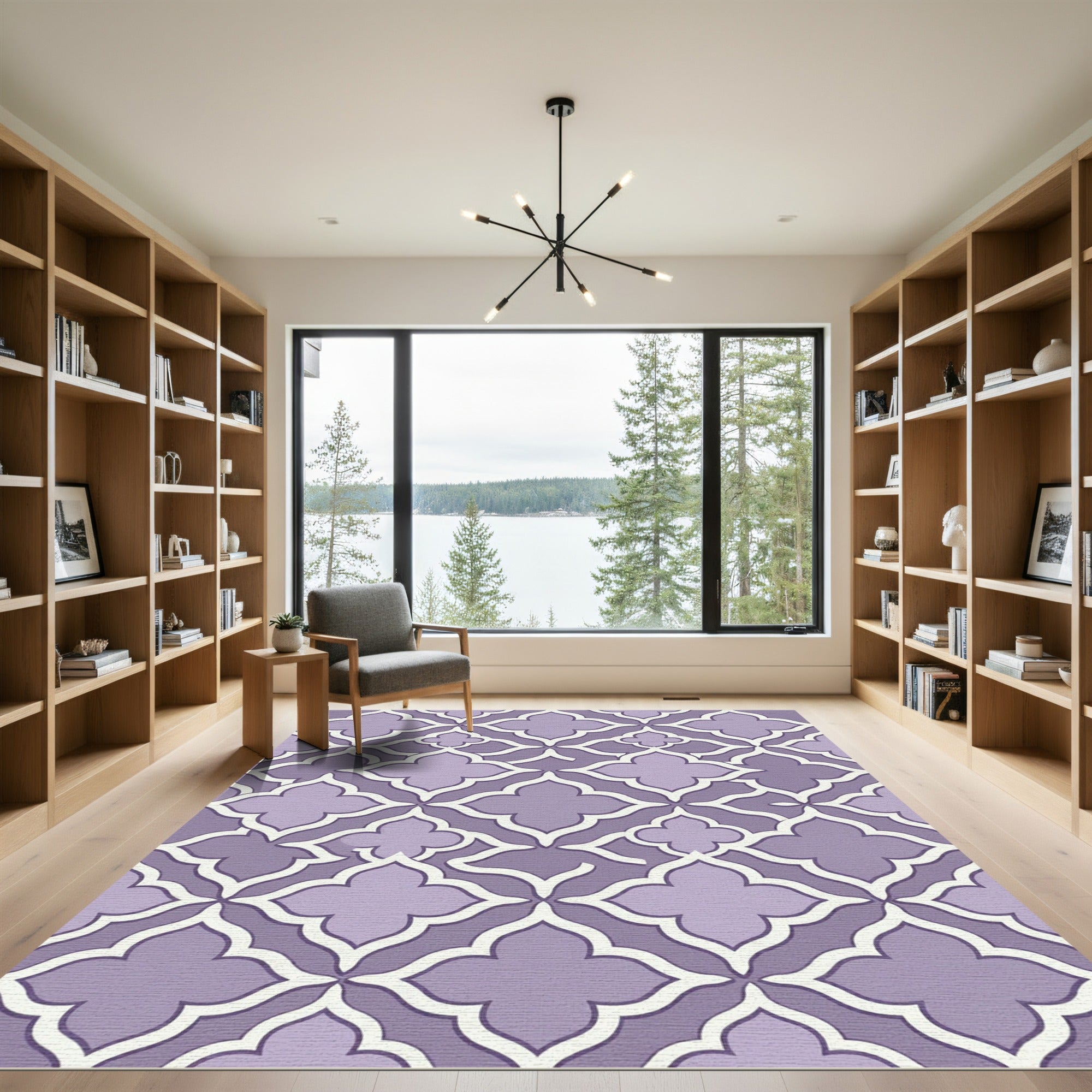 Lavender Quatrefoil Geometric Floral Tile Rug