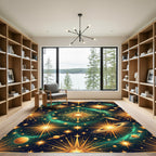 Celestial Golden Starry Galaxy Rug