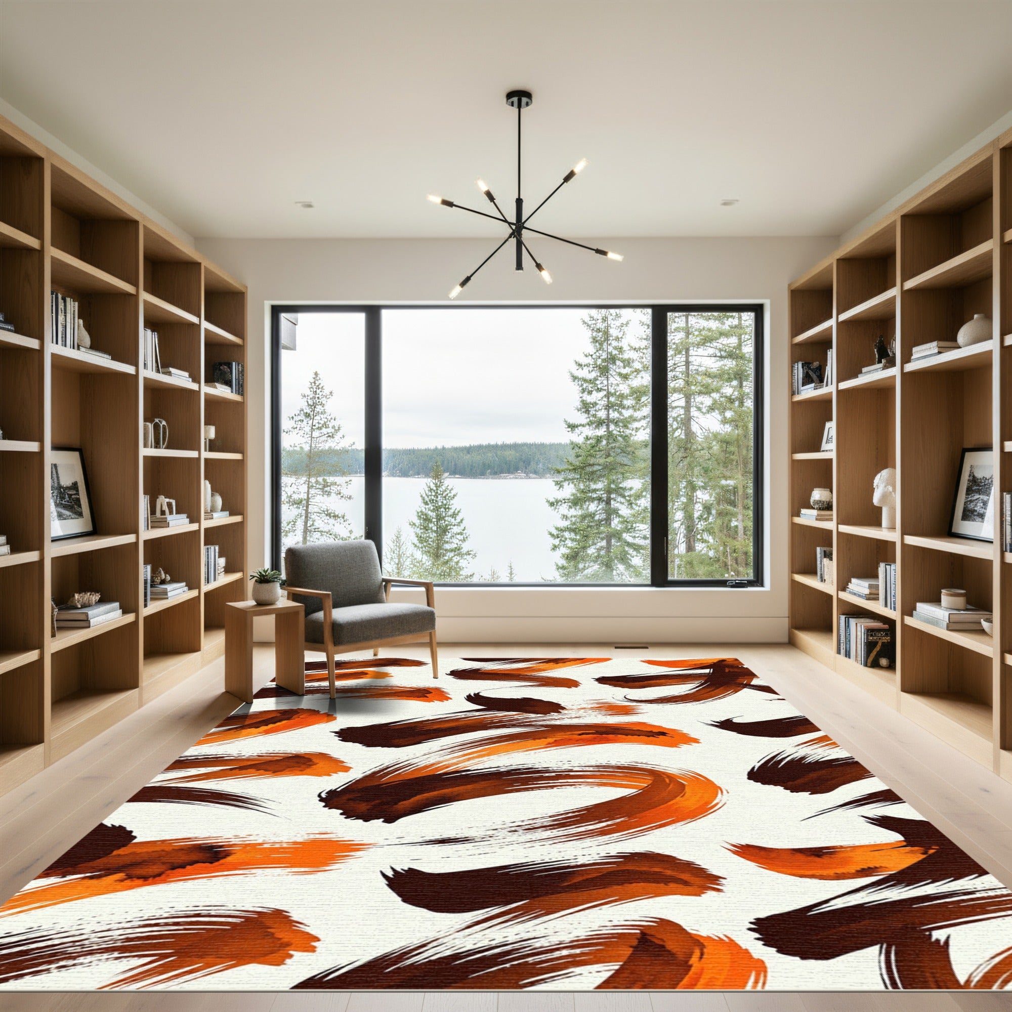 Dynamic Amber Brush Stroke Swirl Rug