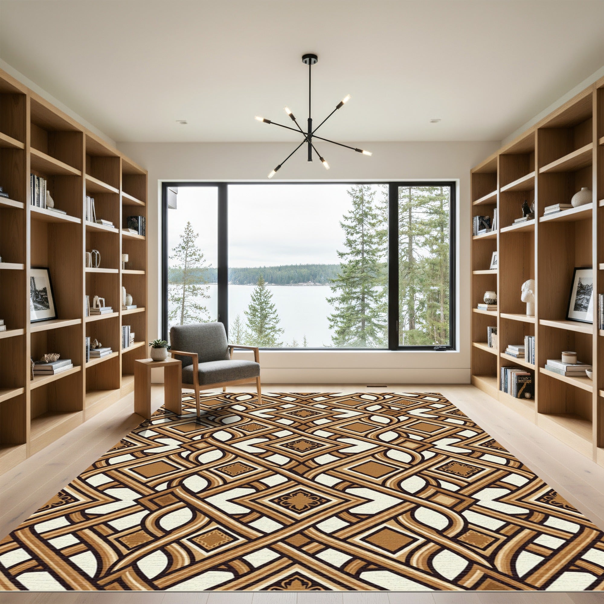 Brown And Cream Interlocking Diamond Tile Rug