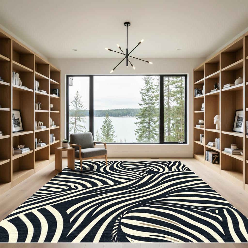 Contemporary Black and White Zebra Stripe Rug