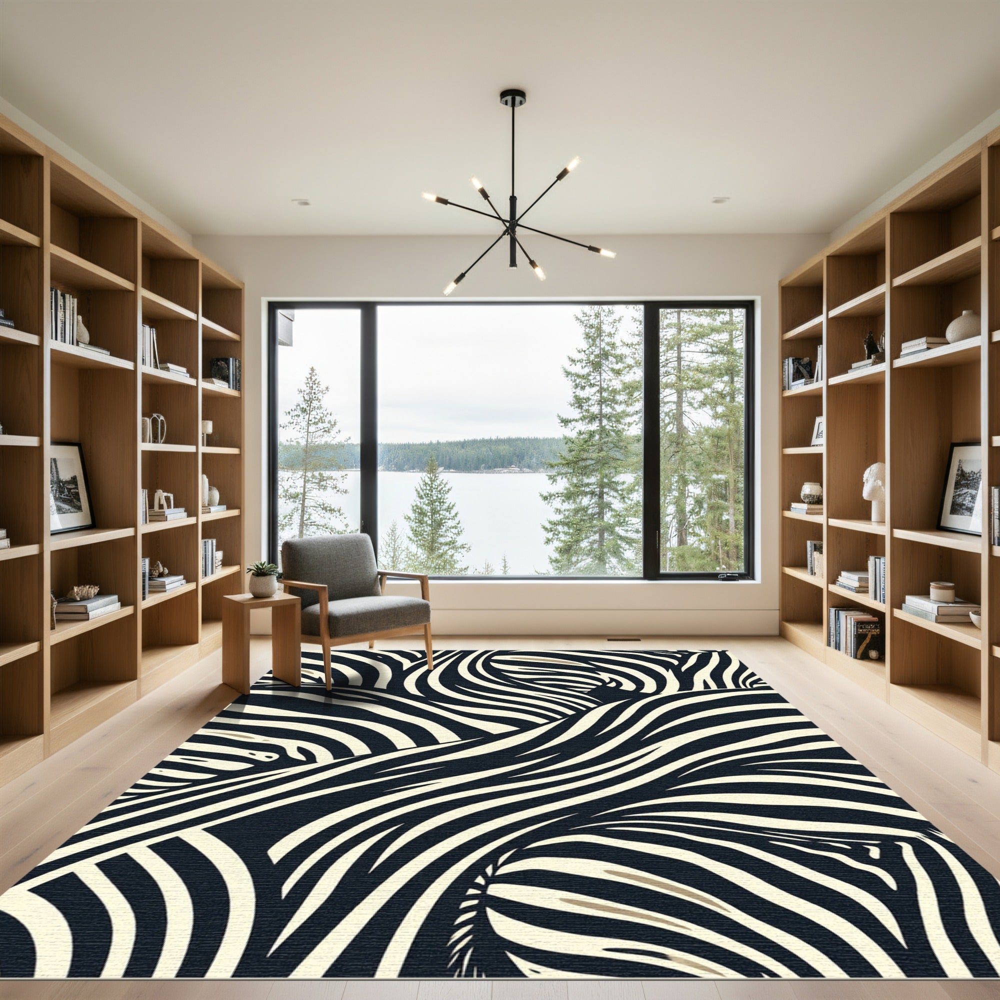Contemporary Black and White Zebra Stripe Rug