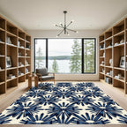 Elegant Navy Bow Sunburst Lattice Rug