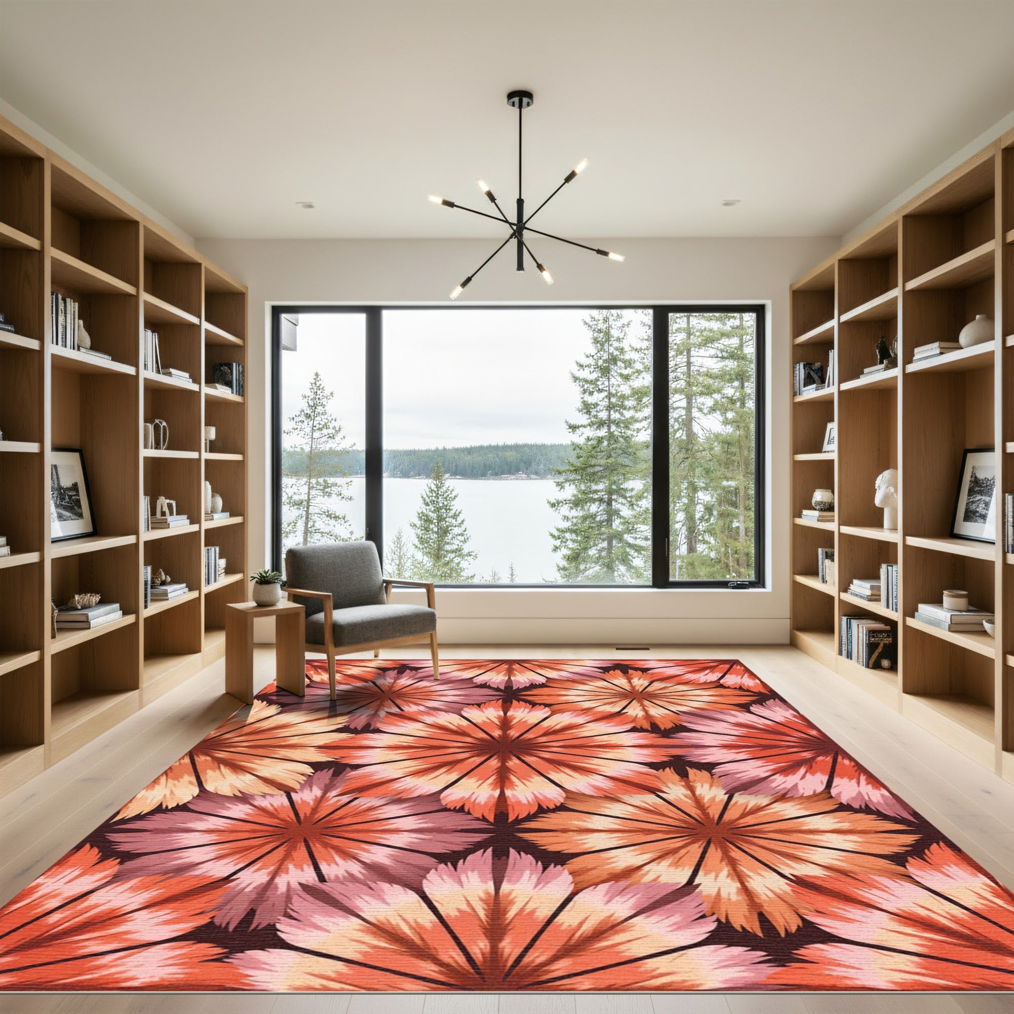 Warm Coral Pink Floral Medallion Rug