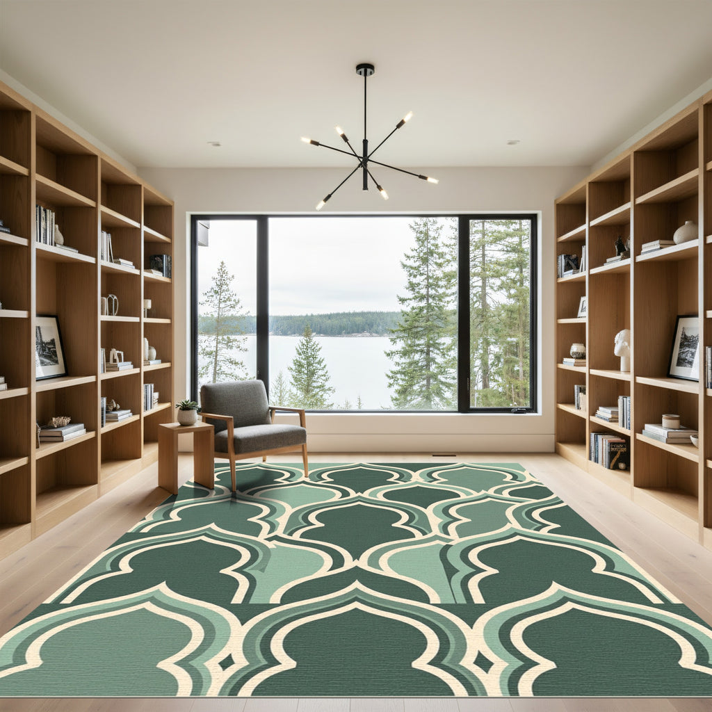 Sage Green Arched Geometric Tile Rug