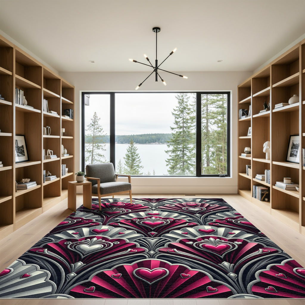 Crimson Hearts Art Deco Floral Rug