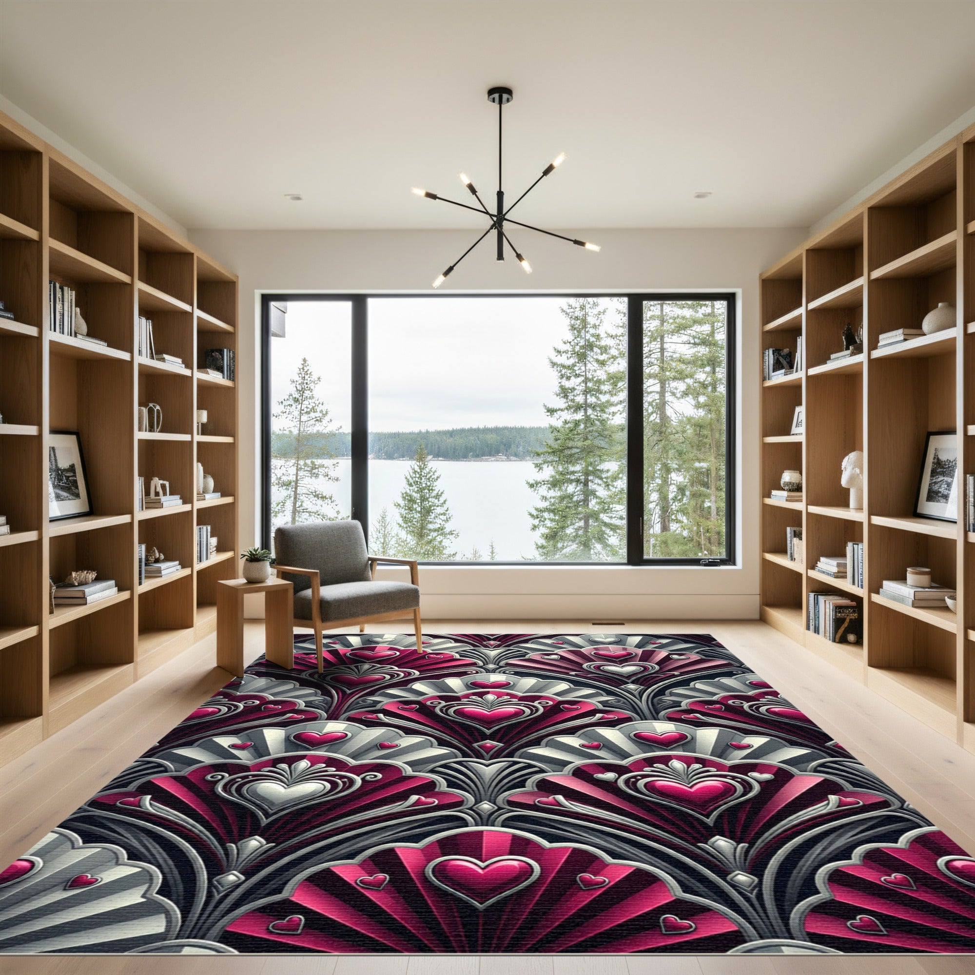 Crimson Hearts Art Deco Floral Rug