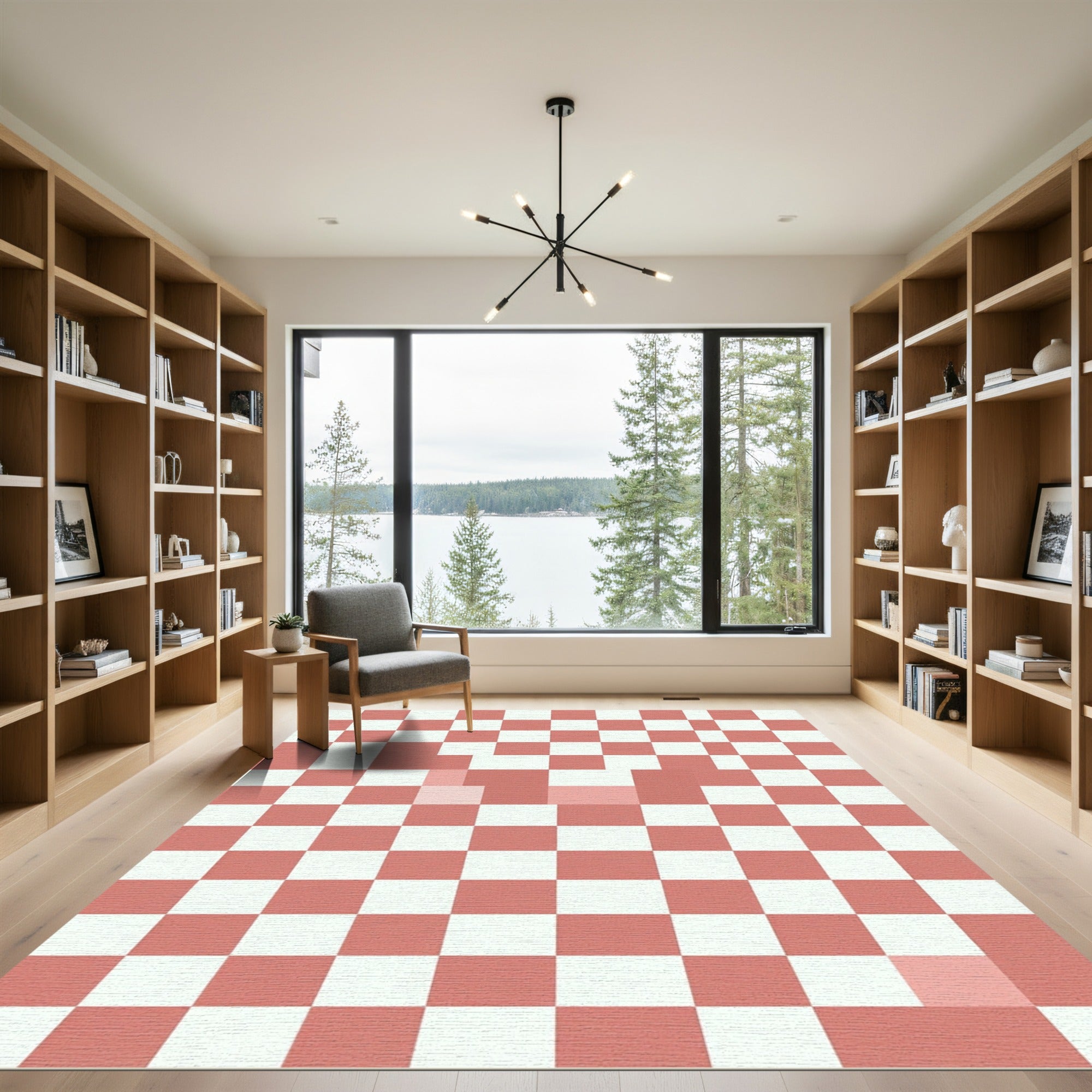 Modern Pink and White Checkered Rug