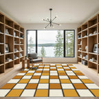 Checkerboard Tan White Squares Rug