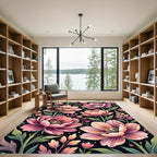Blushing Pink Floral Petal Botanical Rug