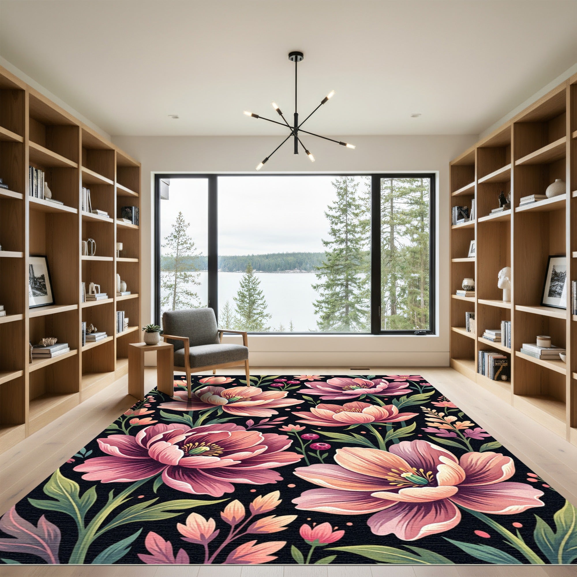 Blushing Pink Floral Petal Botanical Rug