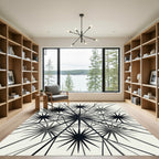 Monochrome Geometric Celestial Starburst Rug
