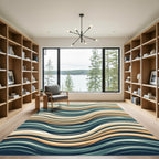 Earthy Blue and Gold Wavy Lines Rug