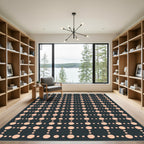 Peach Circles Grid Dark Background Rug