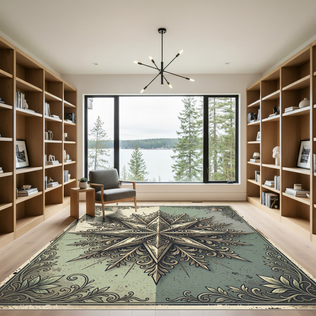Ornate Golden Star Sage Filigree Rug