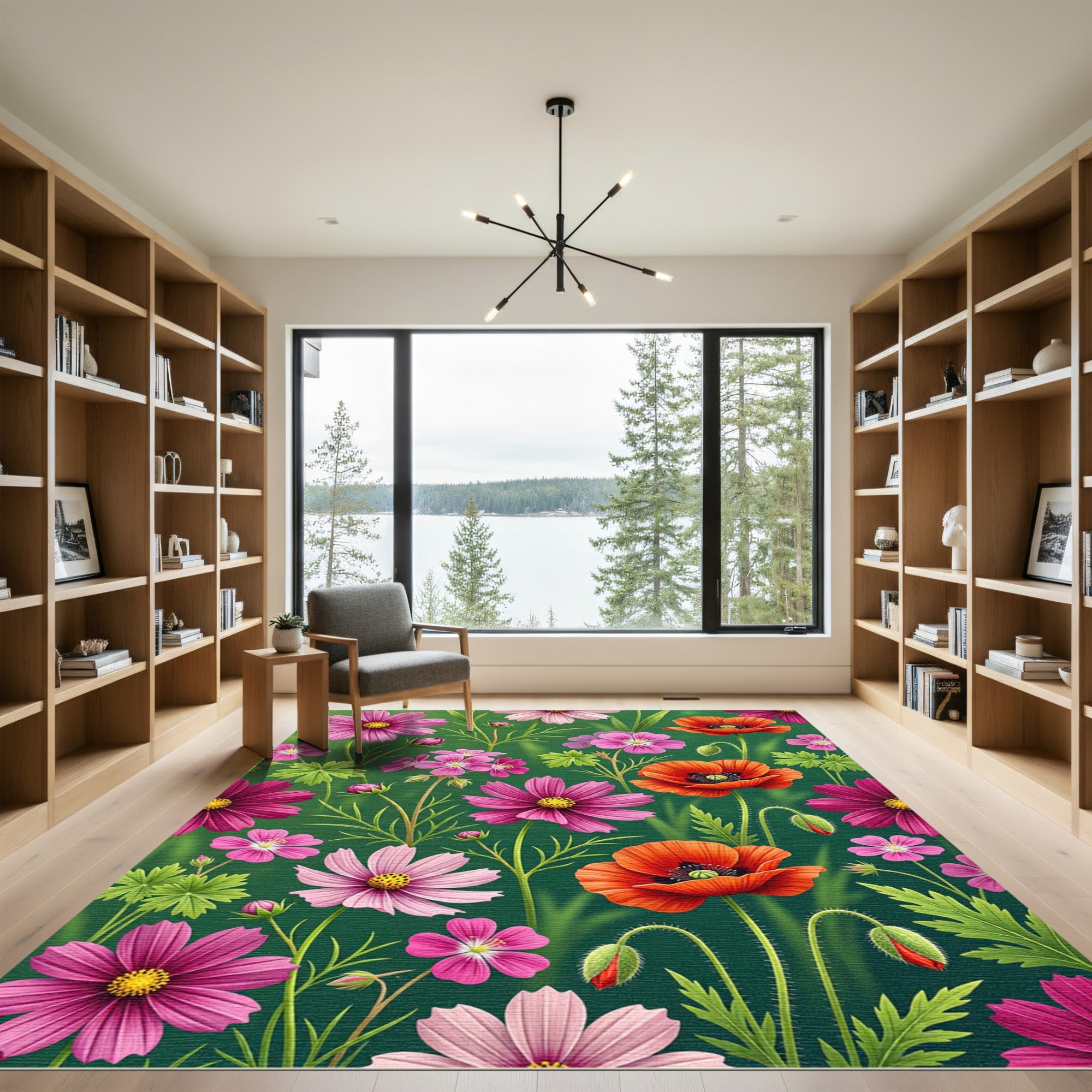 Vibrant Poppy and Cosmos Meadow Rug