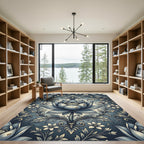 Elegant Blue Lotus Floral Damask Rug