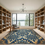 Vivid Blue Floral Starburst Medallion Rug