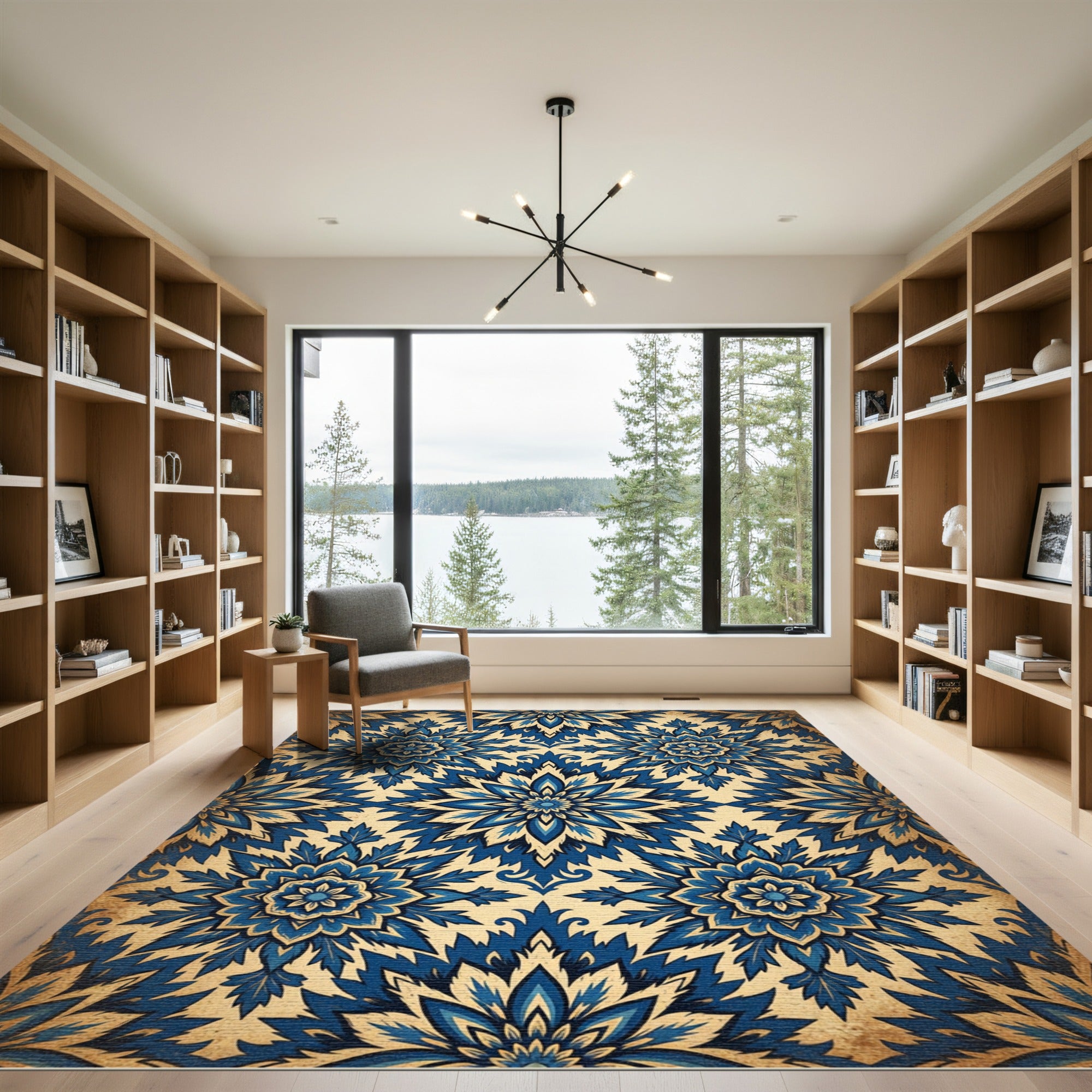 Vivid Blue Floral Starburst Medallion Rug