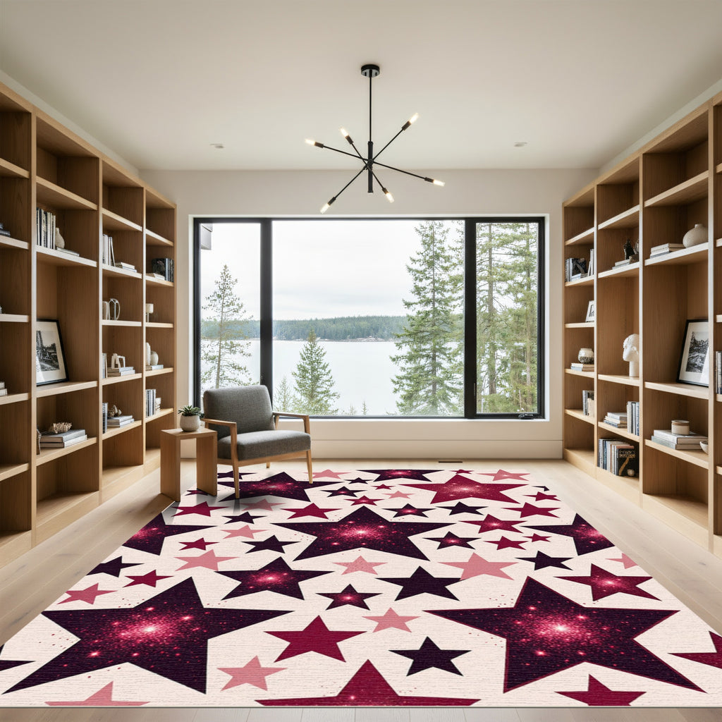 Deep Red Glittering Star Assortment Rug