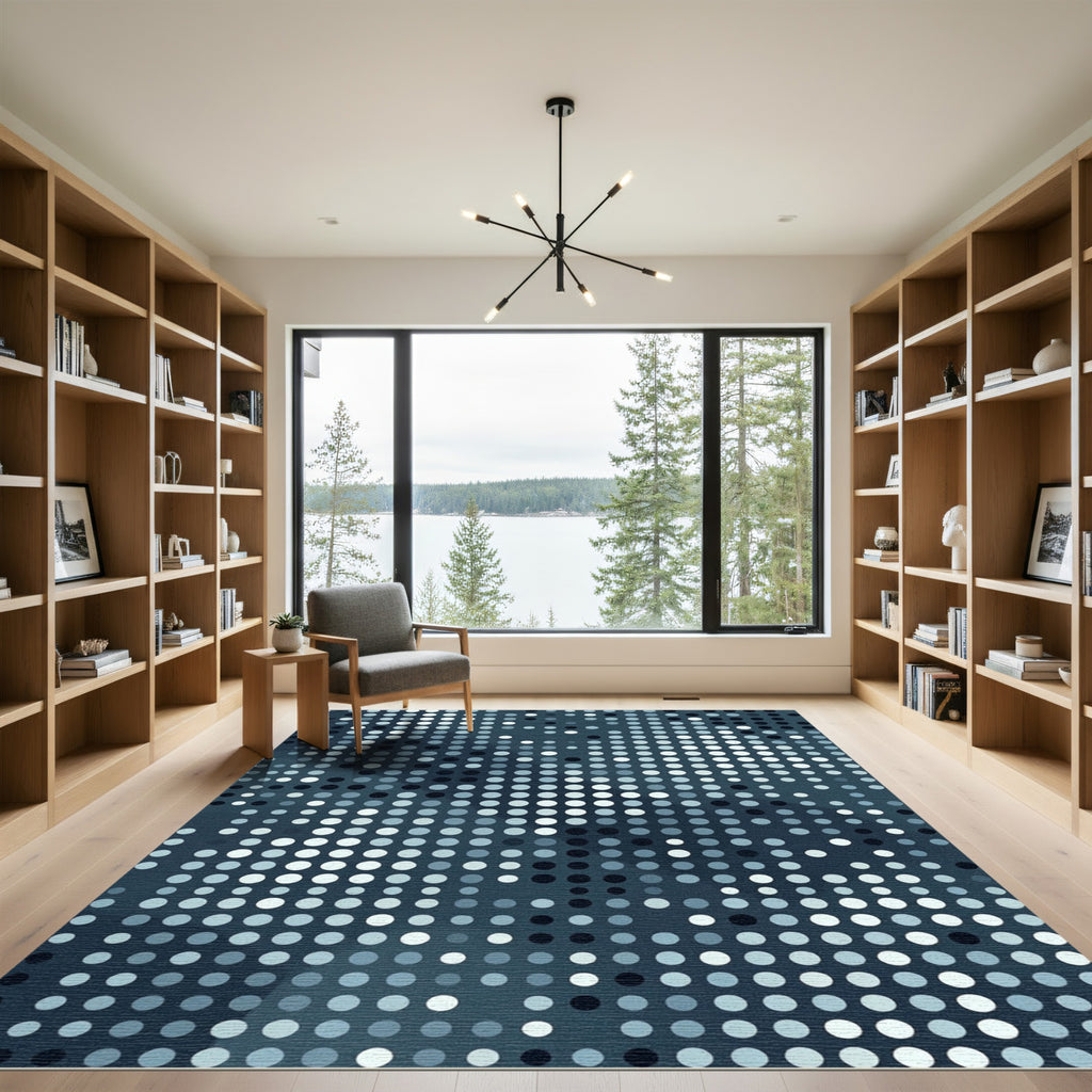 Modern Blue Gradient Polka Dot Rug