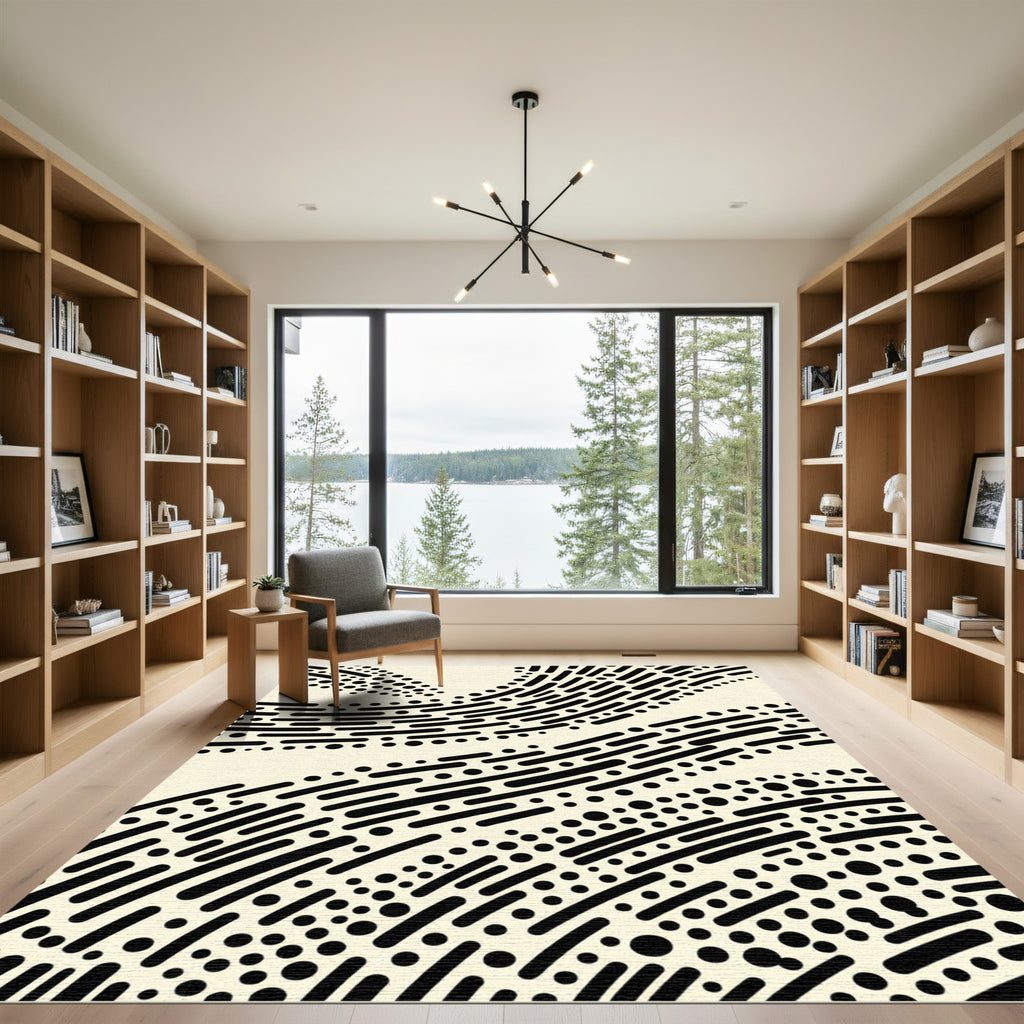 Abstract Black Dot Curve Rug