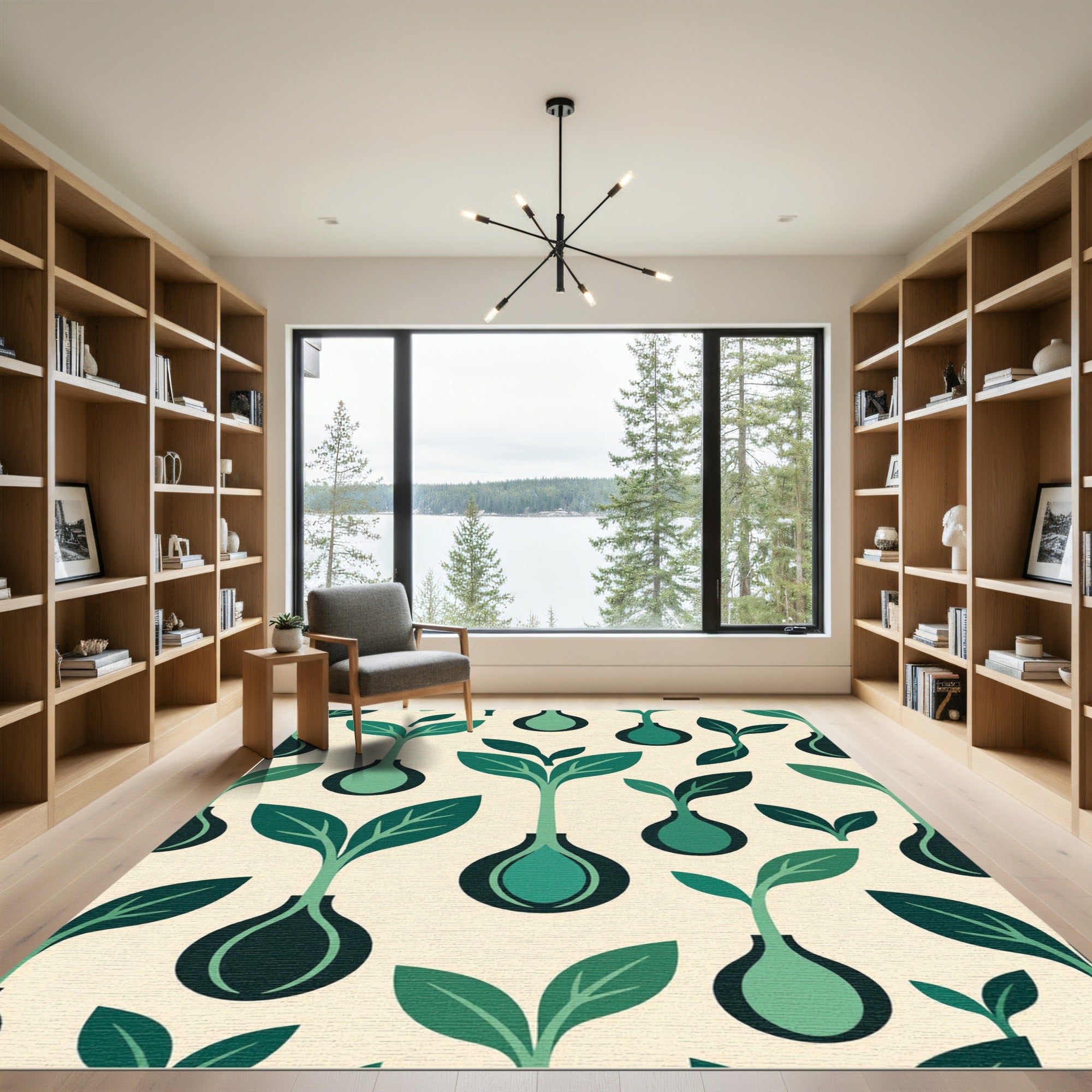 Mid Century Green Sprout Vase Harmony Rug