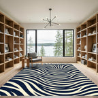 Modern Navy and Cream Wavy Stripe Rug
