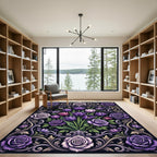 Elegant Regal Purple Floral Rose Bouquet Rug