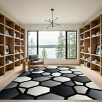 Monochrome Geometric Abstract Hexagonal Mosaic Rug