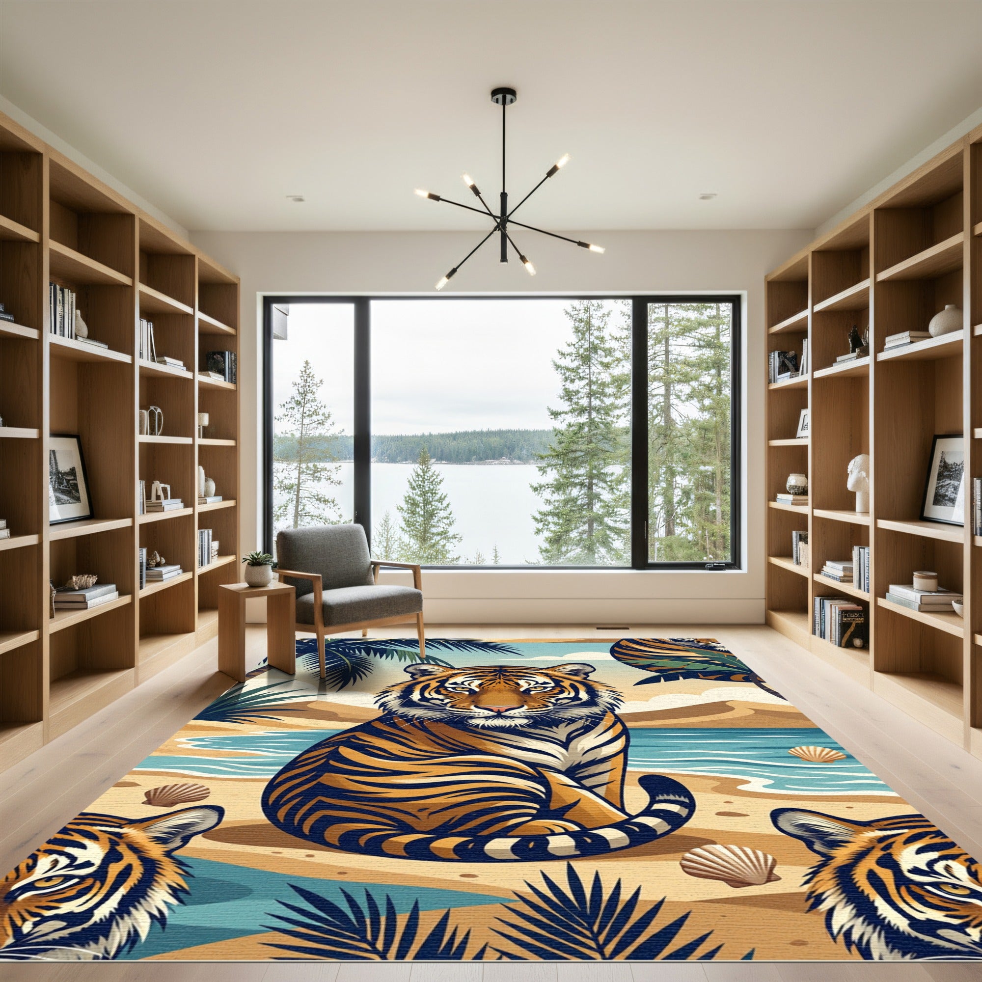 Bold Tiger Palm Beach Serene Scene Rug