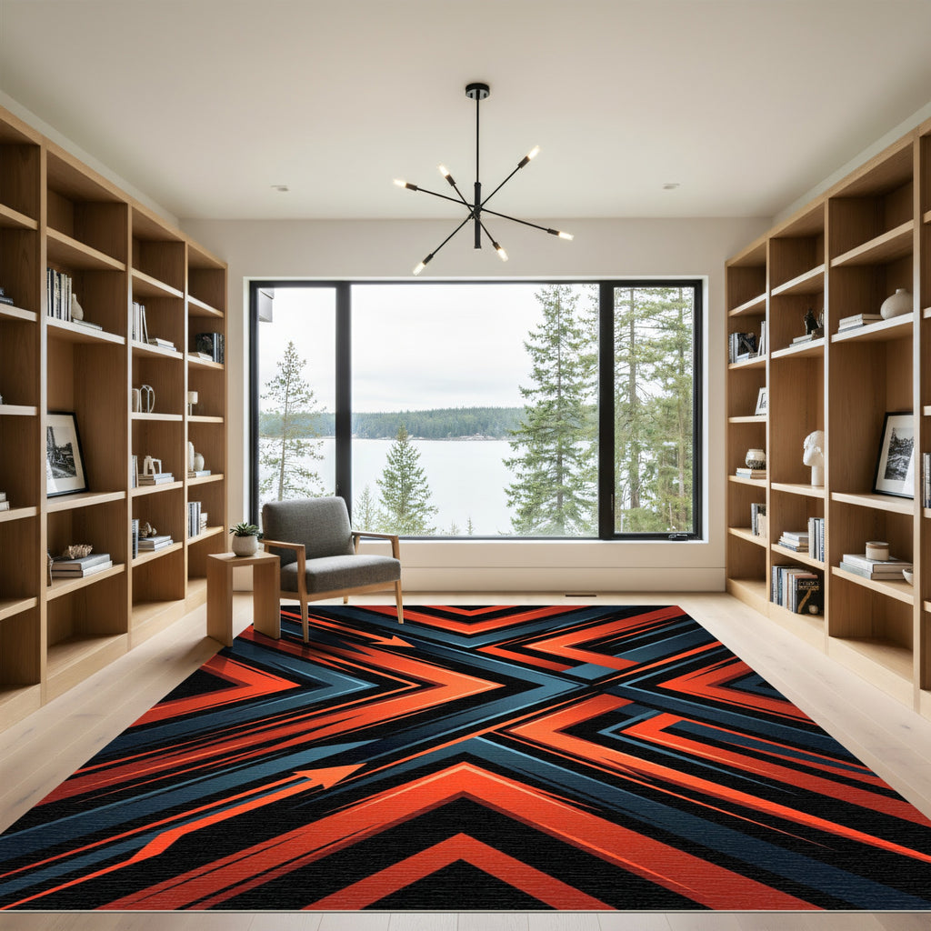 Bold Geometric Orange and Charcoal Arrow Rug