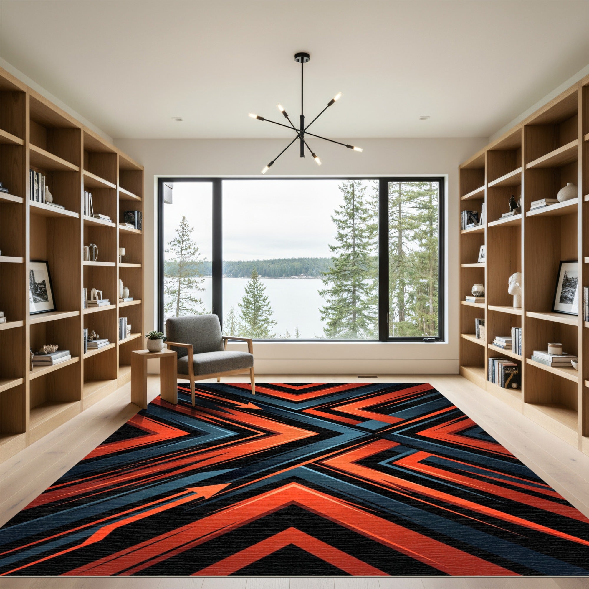 Bold Geometric Orange and Charcoal Arrow Rug