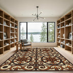 Ornate Brown Medallion Fleur-de-lis Grid Rug